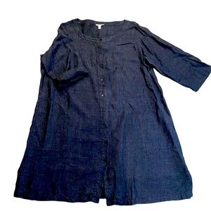 Eileen Fisher 1X Dress,button frnt,patch pkts,linen denim look 3/4 S, L38”,W26”